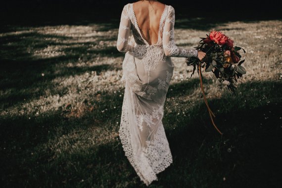 Long Sleeve Wedding Dresses Aline Backless Lace Open Back Beach Bridal Anna PromDress Long Sleeve Wedding Dresses Aline Backless Lace Open Back Beach Bridal Anna PromDress