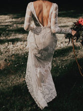 Long Sleeve Wedding Dresses Aline Backless Lace Open Back Beach Bridal Gown JKW332|Annapromdress