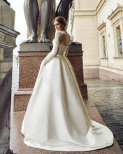 Long Sleeve Wedding Dresses with Pockets Short Train Long Romantic Satin Bridal Gown JKW333|Annapromdress