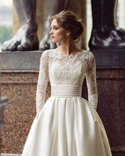 Long Sleeve Wedding Dresses with Pockets Short Train Long Romantic Satin Bridal Gown JKW333|Annapromdress