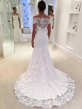 Mermaid Wedding Dresses Romantic Short Sleeve Sweep Train Lace White Bridal Gown JKW336|Annapromdress
