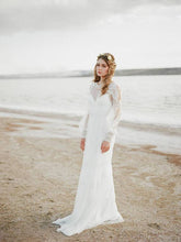 Long Sleeve Wedding Dresses Aline Romantic Beautiful Lace Beach Bridal Gown JKW337|Annapromdress