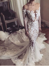 Mermaid Wedding Dresses Sweep Train Beautiful Long Sleeve Long Lace Bridal Gown JKW342|Annapromdress