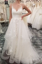Lace Wedding Dresses Brush Train Chic Spaghetti Straps Open Back Bridal Gown JKW347|Annapromdress