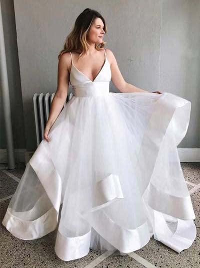 Open Back Wedding Dresses Brush Train Chic Spaghetti Straps Simple Bridal Gown JKW351|Annapromdress