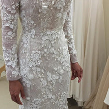 Lace Wedding Dresses Bateau Mermaid Long Sleeve Sparkly Romantic Bridal Gown JKW352|Annapromdress