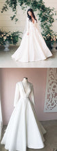 Long Sleeve Wedding Dresses Brush Train Chic Deep V Sexy Simple Bridal Gown JKW355|Annapromdress
