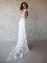 Open Back Wedding Dresses A-line V-neck Appliques Romantic Backless Simple Bridal Gown JKW357|Annapromdress