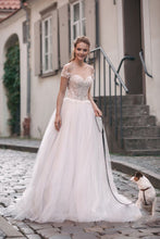 Beautiful Wedding Dresses Aline Bateau Appliques Brush Train Open Back Bridal Gown JKW361|Annapromdress