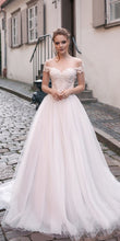 Beautiful Wedding Dresses Aline Bateau Appliques Brush Train Open Back Bridal Gown JKW361|Annapromdress