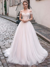 Beautiful Wedding Dresses Aline Bateau Appliques Brush Train Open Back Bridal Gown JKW361|Annapromdress