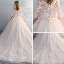 Half Sleeve Wedding Dresses Brush Train Off-the-shoulder Chic Ball Gown Bridal Gown JKW362|Annapromdress