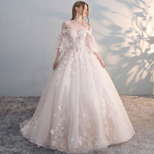 Half Sleeve Wedding Dresses Brush Train Off-the-shoulder Chic Ball Gown Bridal Gown JKW362|Annapromdress