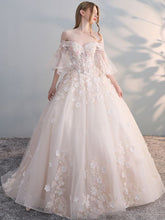 Half Sleeve Wedding Dresses Brush Train Off-the-shoulder Chic Ball Gown Bridal Gown JKW362|Annapromdress