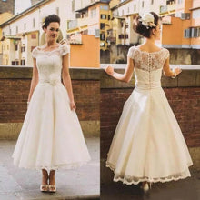 Vintage Wedding Dresses Bateau Aline Tea-length Romantic Beautiful Lace Bridal Gown JKW363|Annapromdress