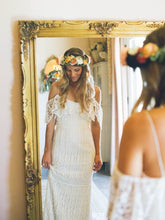Half Sleeve Wedding Dresses Spaghetti Straps Short Train Romantic Lace Bridal Gown JKW364|Annapromdress