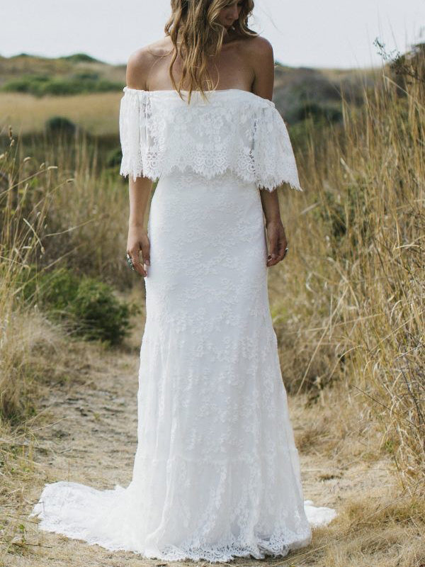 Beach Wedding Dresses A Line Half Sleeve Lace Sexy Simple Bridal Gown Anna PromDress Beach Wedding Dresses A Line Half Sleeve Lace Sexy Simple Bridal Gown Anna PromDress