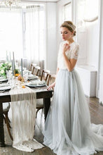 Two Piece Wedding Dresses A-line Sweep Train Lace Simple Tulle Bridal Gown JKW366|Annapromdress