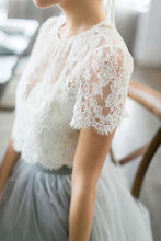 Two Piece Wedding Dresses A-line Sweep Train Lace Simple Tulle Bridal Gown JKW366|Annapromdress