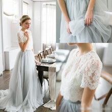 Two Piece Wedding Dresses A-line Sweep Train Lace Simple Tulle Bridal Gown JKW366|Annapromdress