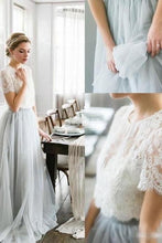 Two Piece Wedding Dresses A-line Sweep Train Lace Simple Tulle Bridal Gown JKW366|Annapromdress