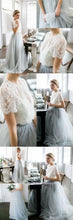 Two Piece Wedding Dresses A-line Sweep Train Lace Simple Tulle Bridal Gown JKW366|Annapromdress