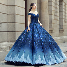 Ombre Wedding Dresses Ball Gown Floor-length Elegant Dark Navy Luxury Bridal Gown JKW370|Annapromdress