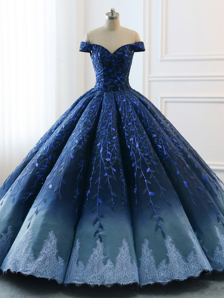 Ombre Wedding Dresses Ball Gown Floor-length Elegant Dark Navy Luxury   Anna PromDress