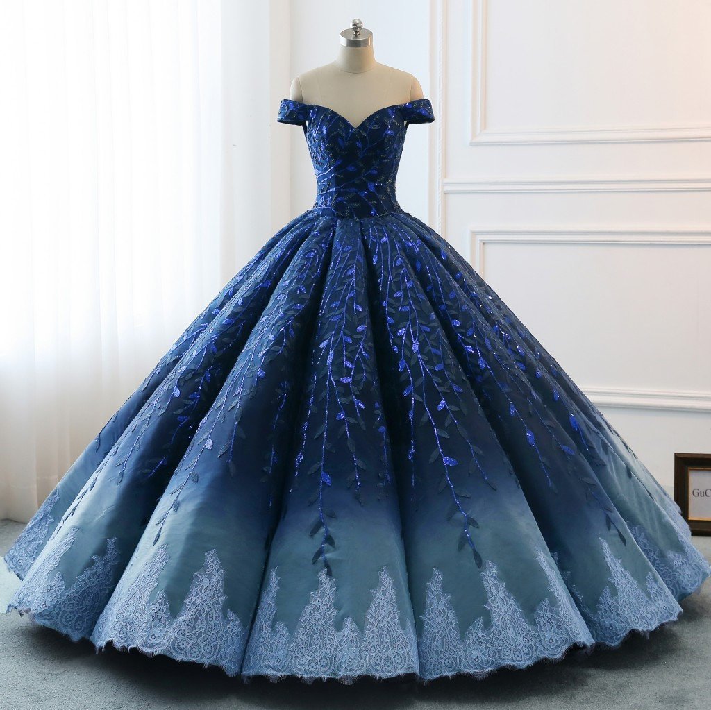 Ombre Wedding Dresses Ball Gown Floor length Elegant Dark Navy Luxury Anna PromDress