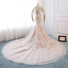 Beautiful Wedding Dresses Off-the-shoulder Sweep Train Ivory Lace Romantic Mermaid Bridal Gown JKW375|Annapromdress