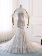 Beautiful Wedding Dresses Off-the-shoulder Sweep Train Ivory Lace Romantic Mermaid Bridal Gown JKW375|Annapromdress