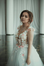 Open Back Wedding Dresses Aline Scoop 3D Flowers Appliques Floral Cheap Bridal Gown JKW377|Annapromdress