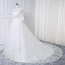 Lace Wedding Dresses Scoop Aline 3D Flowers Romantic 3/4-Length Sleeve White Bridal Gown JKW380|Annapromdress