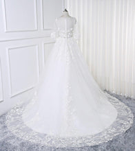 Lace Wedding Dresses Scoop Aline 3D Flowers Romantic 3/4-Length Sleeve White Bridal Gown JKW380|Annapromdress
