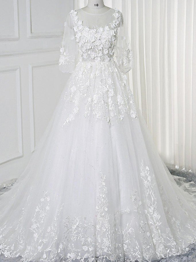 chinese dress ladies Beautiful Long White Straps A-Line Sleeveless Lace Wedding Dress with Slit main image 0