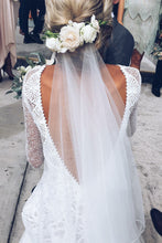 Sheath V-Neck Long Sleeves Court train Backless Ivory Lace Wedding Dress JKW9003