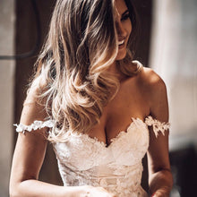 Off-the-Shoulder Appliques Mermaid Wedding Dress with Court Train,JKZ6113|Annapromdress