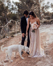 Deep V-Neck Spaghetti Straps Sparkly Wedding Dress,LKZ6114|Annapromdress