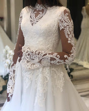 Muslim High Neck Long Sleeve Lace Appliques Rustic Wedding Dress,JKZ6119|Annapromdress