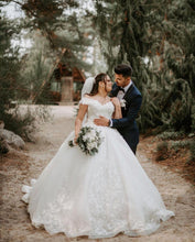Ball Gown Off-the-Shoulder Lace Appliques Rustic Wedding Dress,JKZ6120|Annapromdress