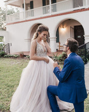 Ball Gown Sexy Deep V-Neck Beaded Bodice Rustic Wedding Dress,JKZ6121|Annapromdress