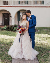 Ball Gown Sexy Deep V-Neck Beaded Bodice Rustic Wedding Dress,JKZ6121|Annapromdress