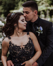 Scoop Tulle Appliques with Beading Black Wedding Dress Long Prom Dress,JKZ6124|Annapromdress