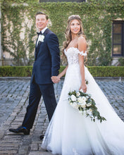 Off-the-Shoulder Lace Appliques Modest Tulle Princess Wedding DRESS,JKZ6130|Annapromdress