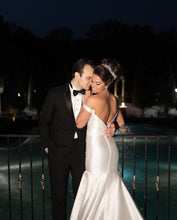 Off-the-Shoulder White Satin Mermaid Wedding Dress Bridal Gown,JKZ6135