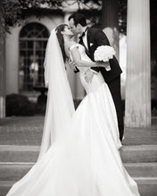 Off-the-Shoulder White Satin Mermaid Wedding Dress Bridal Gown,JKZ6135|Annapromdress