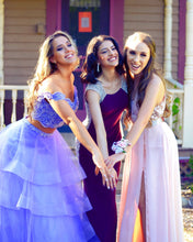 Off-the-Shoulder Lace Appliques Lavender Tulle Two Piece Prom DRESS,JKZ7110|Annapromdress