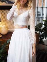 Chic Two Piece Boho Wedding Dress with Sleeves A Line Chiffon Skirt Beach Wedding Dresses JPE4835