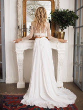 Chic Two Piece Boho Wedding Dress with Sleeves A Line Chiffon Skirt Beach Wedding Dresses JPE4835