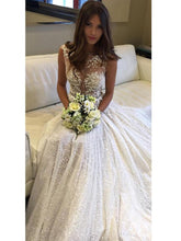 Vintage Lace Wedding Dress A Line Appliques Sparkly Wedding Dress Backless Bridal Dress JPE4841|annapromdress